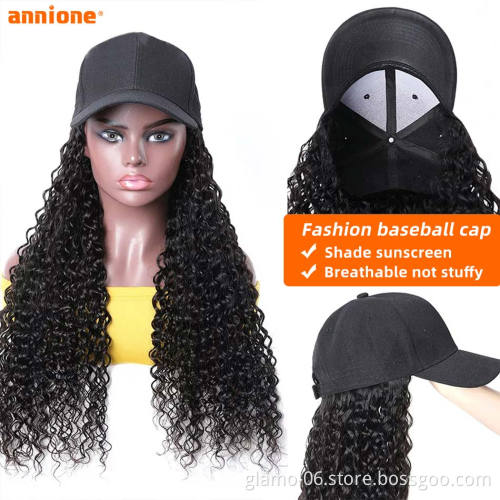Factory Price human hair baseball cap hat wig,Baseball cap Wig For Black Women,silly cap wigs with hats for girls